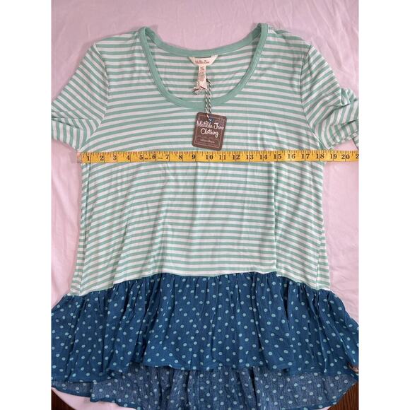 Matilda Jane Striped Tunic Blouse Womens Size Medium Green Blue Boho Ruffle NWT - Picture 7 of 9
